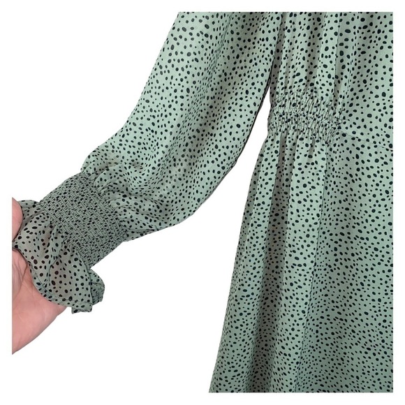 Ellos Plus Size Midi length long sleeve sage green w/black‎ dots print dress - Picture 4 of 9